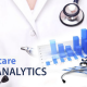 An Image which resembles a doctor and a bargraph that depicts Healthcare Data Analytics.